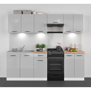 Komplet kuchenny Junona Line 230 cm jasny szary połysk z blatem 165186 Komplet kuchenny Junona Line 230 cm jasny szary połysk z blatem 165186