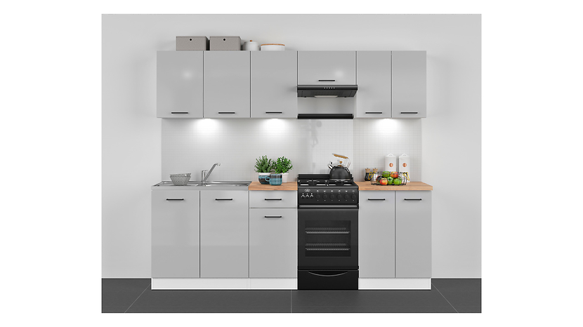 Komplet kuchenny Junona Line 230 cm jasny szary połysk z blatem 165186