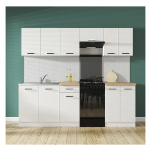 Komplet kuchenny Junona Line 230 cm kredowy połysk z blatem 168824