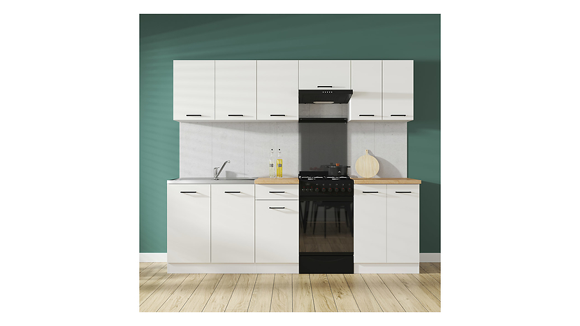 Komplet kuchenny Junona Line 230 cm kredowy połysk z blatem 168824