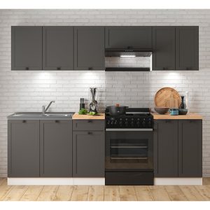 Komplet kuchenny Junona Line 240 cm grafitowy z blatem 164499 Komplet kuchenny Junona Line 240 cm grafitowy z blatem 164499