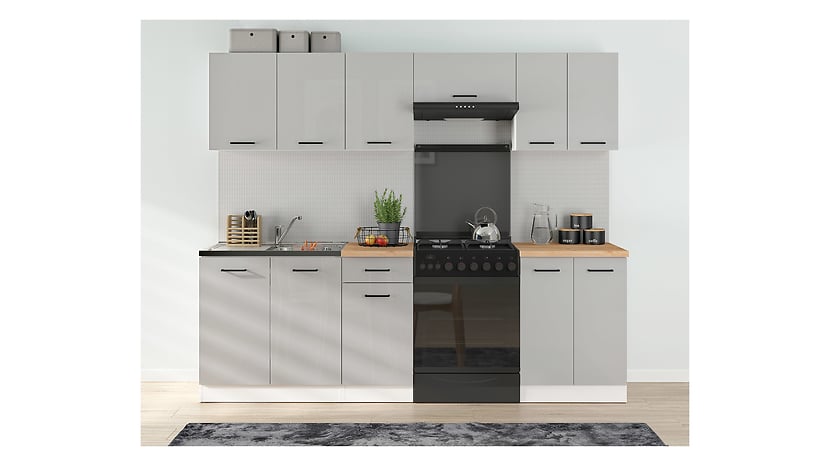 Komplet kuchenny Junona Line 240 cm jasny szary połysk bez blatu 75317