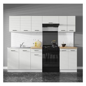 Komplet kuchenny Junona Line 240 cm kredowy połysk bez blatu 75290 Komplet kuchenny Junona Line 240 cm kredowy połysk bez blatu 75290