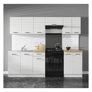 Komplet kuchenny Junona Line 240 cm kredowy połysk z blatem 168825 Komplet kuchenny Junona Line 240 cm kredowy połysk z blatem 168825