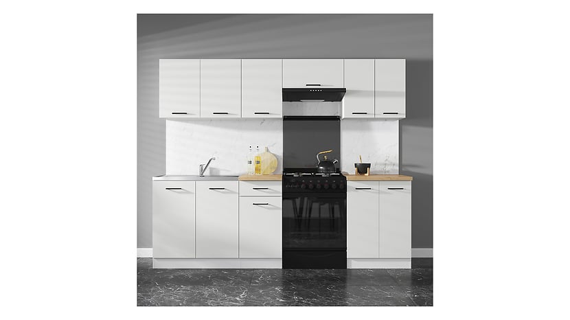 Komplet kuchenny Junona Line 240 cm kredowy połysk z blatem 168825
