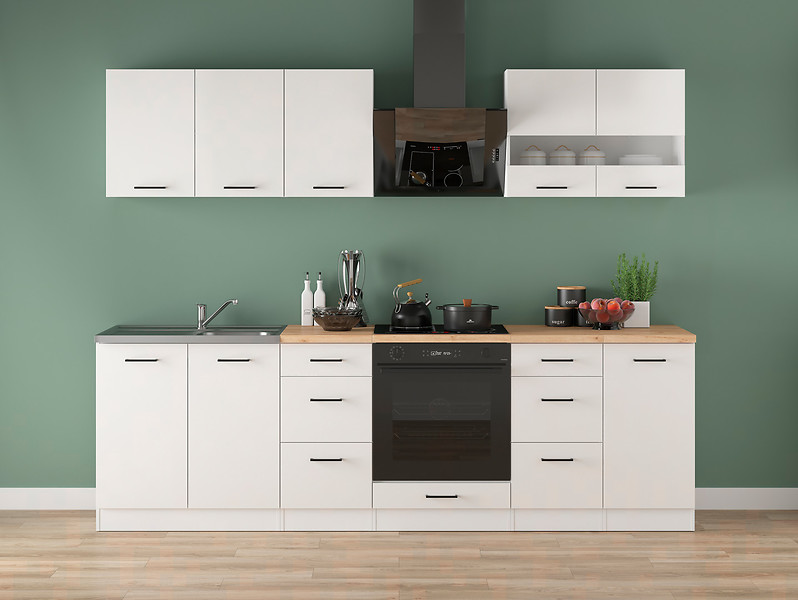 Komplet kuchenny Junona Line 260 cm kredowy połysk z blatem 653227