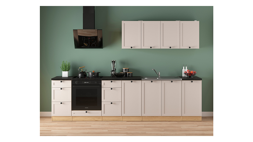 Komplet kuchenny Junona Line 300 cm dąb bernstein/uni kaszmir z blatem 866421