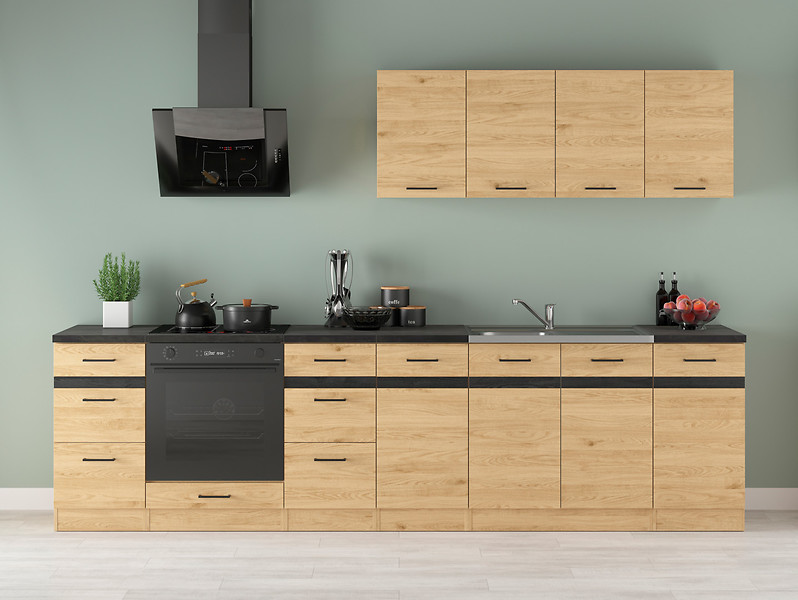 Komplet kuchenny Junona Line 300 cm dąb bernstein z blatem 653236