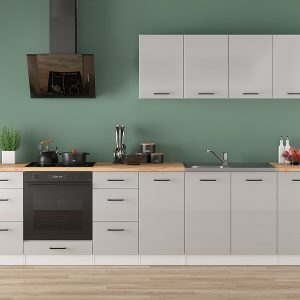 Komplet kuchenny Junona Line 300 cm jasny szary połysk z blatem 653234 Komplet kuchenny Junona Line 300 cm jasny szary połysk z blatem 653234