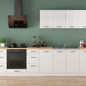 Komplet kuchenny Junona Line 300 cm kredowy połysk z blatem 653235 Komplet kuchenny Junona Line 300 cm kredowy połysk z blatem 653235