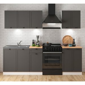 Komplet kuchenny Junona Line A 180 cm grafitowy z blatem 183327 Komplet kuchenny Junona Line A 180 cm grafitowy z blatem 183327
