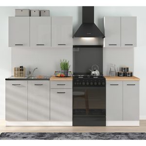 Komplet kuchenny Junona Line A 180 cm jasny szary połysk z blatem 183328 Komplet kuchenny Junona Line A 180 cm jasny szary połysk z blatem 183328
