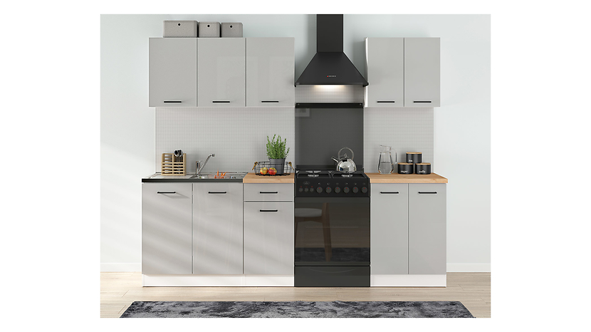 Komplet kuchenny Junona Line A 180 cm jasny szary połysk z blatem 183328