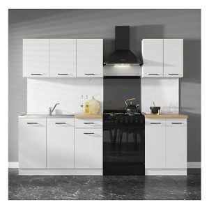 Komplet kuchenny Junona Line A 180 cm kredowy połysk z blatem 183329 Komplet kuchenny Junona Line A 180 cm kredowy połysk z blatem 183329