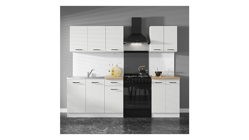 Komplet kuchenny Junona Line A 180 cm kredowy połysk z blatem 183329