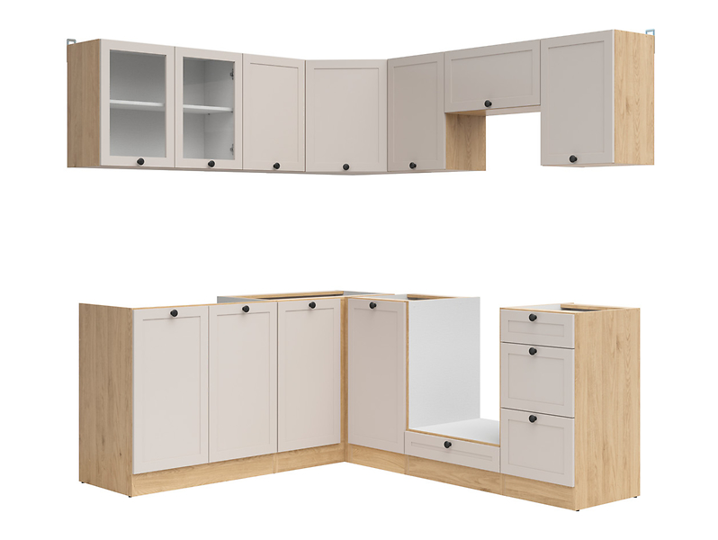 Komplet kuchenny narożny Junona Line 180x200 dąb bernstein/uni kaszmir bez blatu 866431