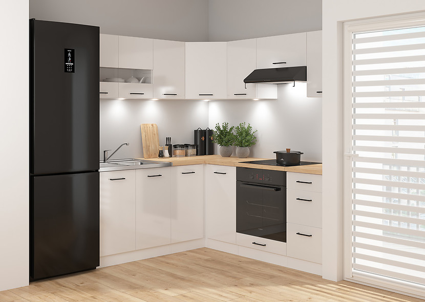 Komplet kuchenny narożny Junona Line 180x200 kredowy połysk z blatem 490477