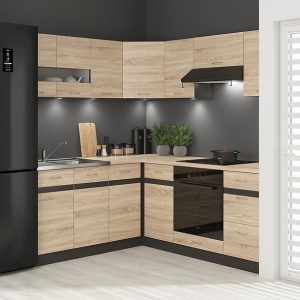 Komplet kuchenny narożny Junona Line 180×200 prawy dąb sonoma z blatem 490481 Komplet kuchenny narożny Junona Line 180×200 prawy dąb sonoma z blatem 490481
