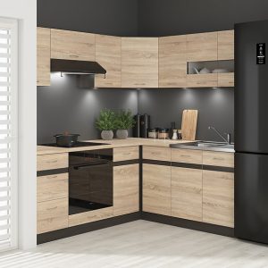 Komplet kuchenny narożny Junona Line 200×180 lewy dąb sonoma z blatem 490485 Komplet kuchenny narożny Junona Line 200×180 lewy dąb sonoma z blatem 490485