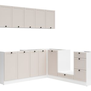 Komplet kuchenny narożny Junona Line 200×200 biały/uni kaszmir bez blatu 866422 Komplet kuchenny narożny Junona Line 200×200 biały/uni kaszmir bez blatu 866422