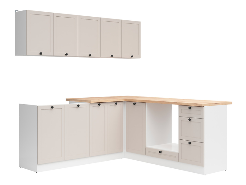 Komplet kuchenny narożny Junona Line 200x200 biały/uni kaszmir z blatem 866424