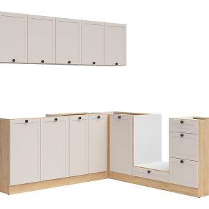 Komplet kuchenny narożny Junona Line 200×200 dąb bernstein/uni kaszmir bez blatu 866423 Komplet kuchenny narożny Junona Line 200×200 dąb bernstein/uni kaszmir bez blatu 866423