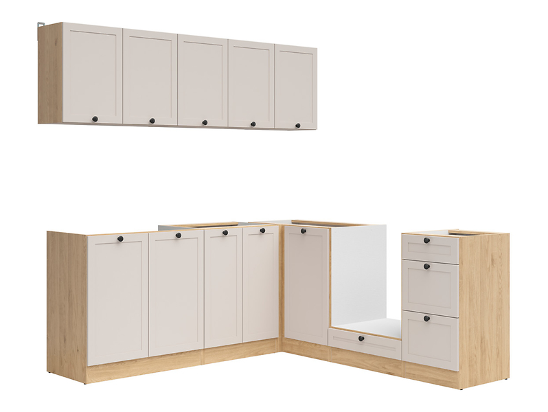 Komplet kuchenny narożny Junona Line 200x200 dąb bernstein/uni kaszmir bez blatu 866423