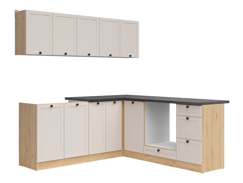 Komplet kuchenny narożny Junona Line 200x200 dąb bernstein/uni kaszmir z blatem 866425