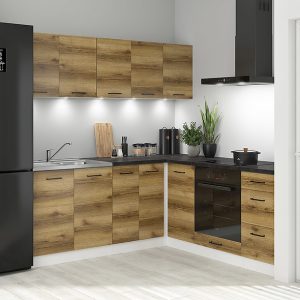 Komplet kuchenny narożny Junona Line 200×200 dąb delano jasny z blatem 433291 Komplet kuchenny narożny Junona Line 200×200 dąb delano jasny z blatem 433291