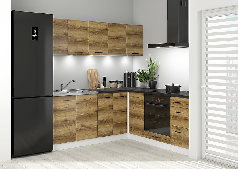 Komplet kuchenny narożny Junona Line 200x200 dąb delano jasny z blatem 433291