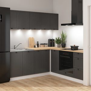 Komplet kuchenny narożny Junona Line 200×200 grafitowy z blatem 433292 Komplet kuchenny narożny Junona Line 200×200 grafitowy z blatem 433292