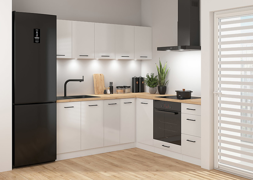 Komplet kuchenny narożny Junona Line 200x200 kredowy połysk bez blatu 432966