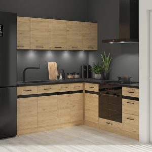 Komplet kuchenny narożny Junona Line 200×200 lewy dąb bernstein bez blatu 433289 Komplet kuchenny narożny Junona Line 200×200 lewy dąb bernstein bez blatu 433289