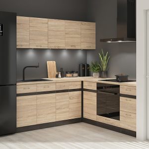 Komplet kuchenny narożny Junona Line 200×200 lewy dąb sonoma bez blatu 432968 Komplet kuchenny narożny Junona Line 200×200 lewy dąb sonoma bez blatu 432968