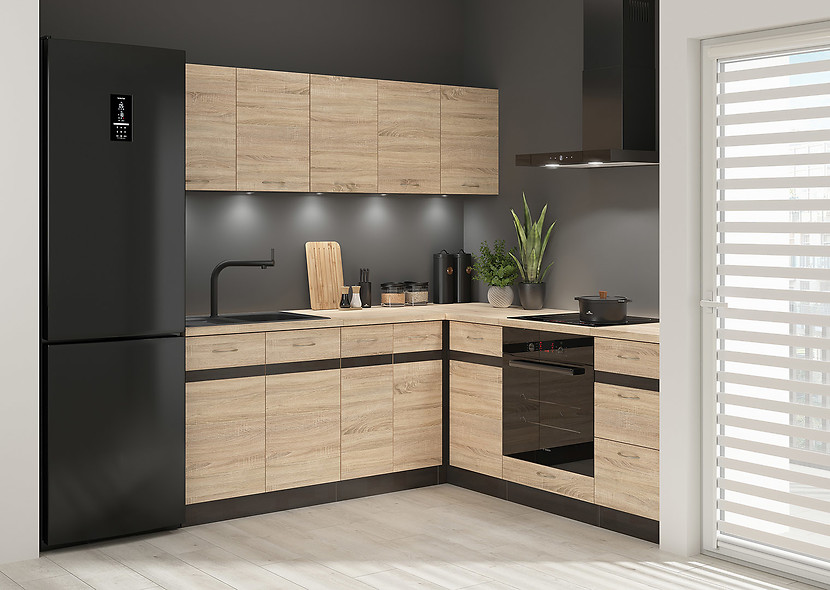 Komplet kuchenny narożny Junona Line 200x200 lewy dąb sonoma bez blatu 432968