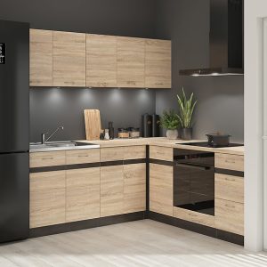 Komplet kuchenny narożny Junona Line 200×200 lewy dąb sonoma z blatem 433296 Komplet kuchenny narożny Junona Line 200×200 lewy dąb sonoma z blatem 433296