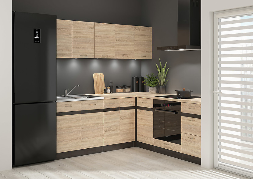 Komplet kuchenny narożny Junona Line 200x200 lewy dąb sonoma z blatem 433296
