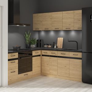 Komplet kuchenny narożny Junona Line 200×200 prawy dąb bernstein bez blatu 470423 Komplet kuchenny narożny Junona Line 200×200 prawy dąb bernstein bez blatu 470423