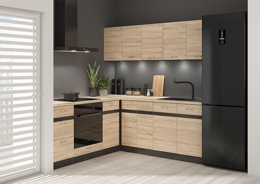 Komplet kuchenny narożny Junona Line 200x200 prawy dąb sonoma bez blatu 470424