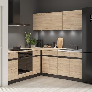 Komplet kuchenny narożny Junona Line 200×200 prawy dąb sonoma z blatem 470426 Komplet kuchenny narożny Junona Line 200×200 prawy dąb sonoma z blatem 470426
