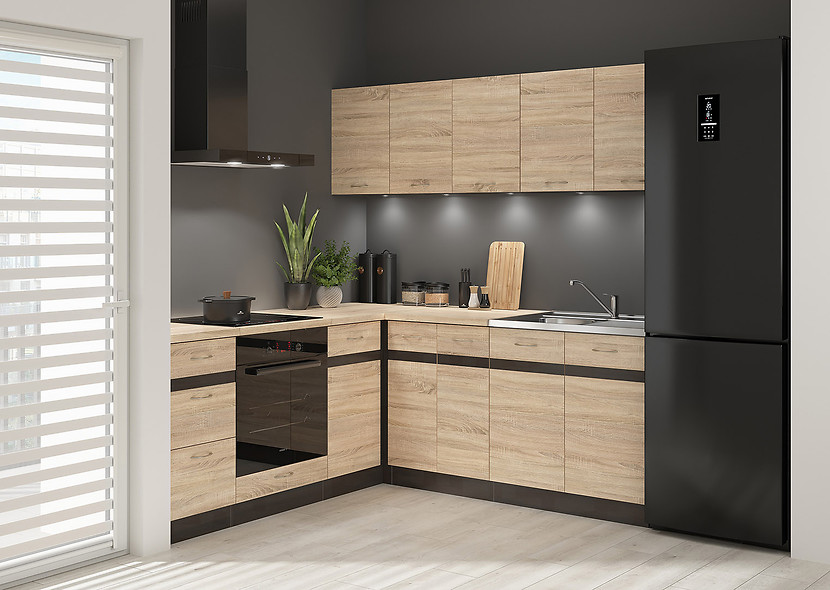 Komplet kuchenny narożny Junona Line 200x200 prawy dąb sonoma z blatem 470426