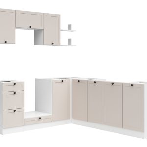 Komplet kuchenny narożny Junona Line 200×220 biały/uni kaszmir bez blatu 866434 Komplet kuchenny narożny Junona Line 200×220 biały/uni kaszmir bez blatu 866434
