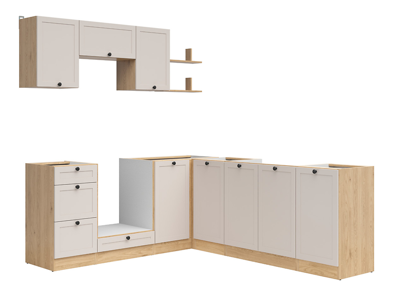 Komplet kuchenny narożny Junona Line 200x220 dąb bernstein/uni kaszmir bez blatu 866435