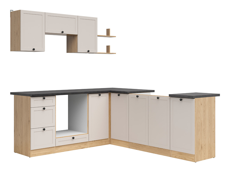 Komplet kuchenny narożny Junona Line 200x220 dąb bernstein/uni kaszmir z blatem 866437