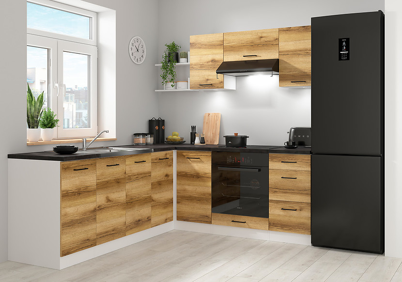 Komplet kuchenny narożny Junona Line 200x220 dąb delano jasny bez blatu 498997