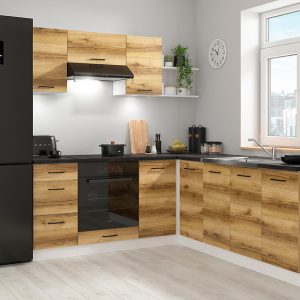 Komplet kuchenny narożny Junona Line 200×220 dąb delano jasny z blatem 499006 Komplet kuchenny narożny Junona Line 200×220 dąb delano jasny z blatem 499006