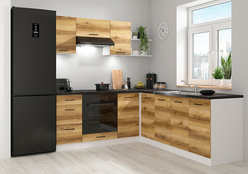 Komplet kuchenny narożny Junona Line 200x220 dąb delano jasny z blatem 499006