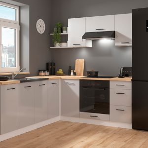 Komplet kuchenny narożny Junona Line 200×220 jasny szary połysk bez blatu 498999 Komplet kuchenny narożny Junona Line 200×220 jasny szary połysk bez blatu 498999