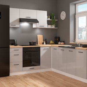 Komplet kuchenny narożny Junona Line 200×220 jasny szary połysk z blatem 499008 Komplet kuchenny narożny Junona Line 200×220 jasny szary połysk z blatem 499008