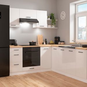 Komplet kuchenny narożny Junona Line 200×220 kredowy połysk z blatem 499009 Komplet kuchenny narożny Junona Line 200×220 kredowy połysk z blatem 499009